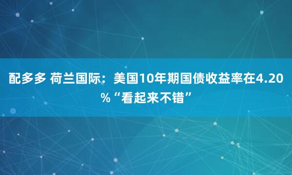 配多多 荷兰国际：美国10年期国债收益率在4.20%“看起来不错”